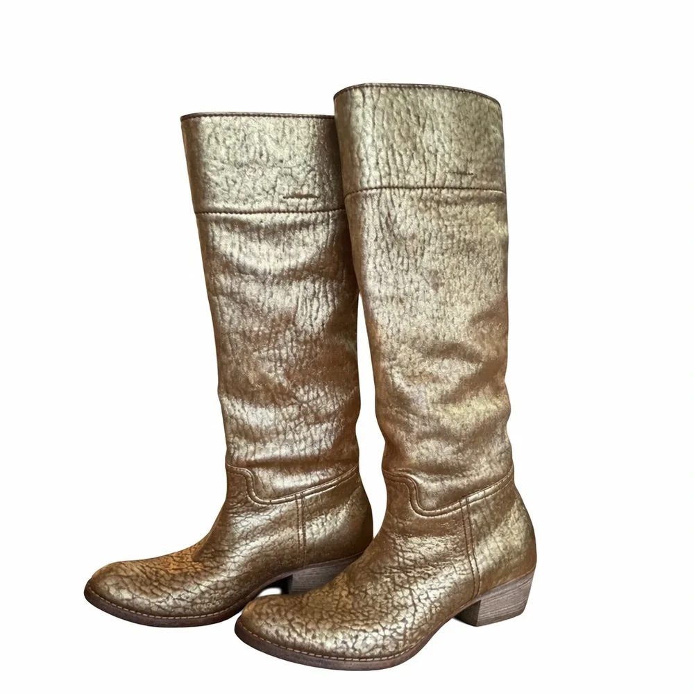 RARE Miu Miu Vintage Gold Metallic Leather Boots Sz 35 Cowboy Festival Boho - Picture 3 of 16